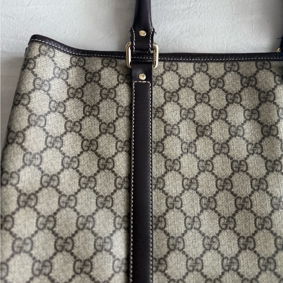 GUCCI | Coated Canvas Men’s Travel Tote Bag Leather Handle GG Print - Picture 8 of 13